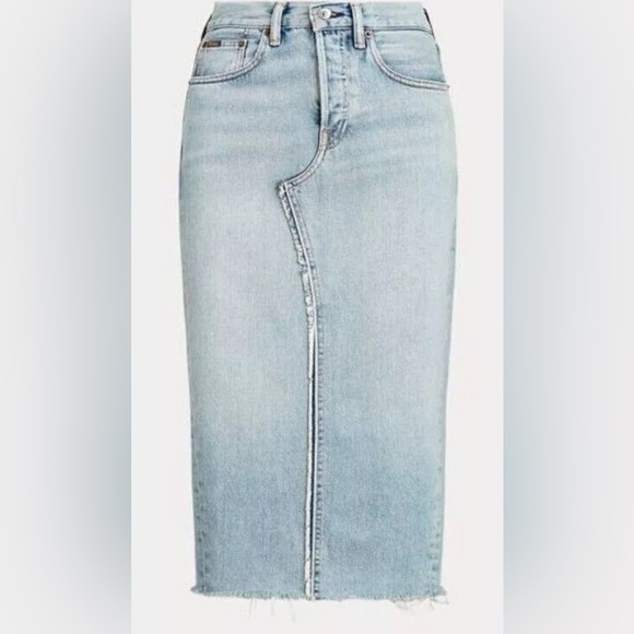Polo Ralph Lauren Women's Light Wash Denim Slit Pencil Style Skirt Size 32 - Picture 4 of 15